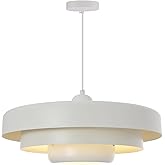 Qepeety Large White Pendant Light, 17.7" Adjustable Mid Century Modern Chandelier with 3-Layer Shade for Kitchen Island, Dini