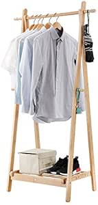 LANGRIA Foldable Bamboo Clothes Laundry Rack with 4 Side Hooks Lower Shoe Shelf for Extra Storage Space A-Frame Design Garment Stand, Bamboo Natural Color