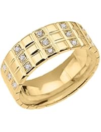 Men's 14k Yellow Gold Diamond Checkerboard Men's Wedding Band Ring