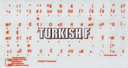 TURKISH F KEYBOARD STICKER WITH ORANGE LETTERING TRANSPARENT BACKGROUND FOR DESKTOP, LAPTOP AND NOTEBOOK