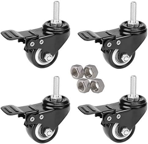 MySit 4pcs Stem Casters M8x25 with Brake Lock | 2 Inch Heavy Duty PU Rubber Swivel Castor Wheel Shopping Trolley - Threaded Stem Bolt with Nuts (CasterBrake50_8x25N)