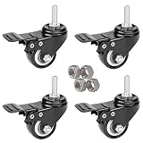 MySit 4pcs Stem Casters M8x25 with Brake Lock | 2 Inch Heavy Duty PU Rubber Swivel Castor Wheel Shopping Trolley - Threaded Stem Bolt with Nuts (CasterBrake50_8x25N)