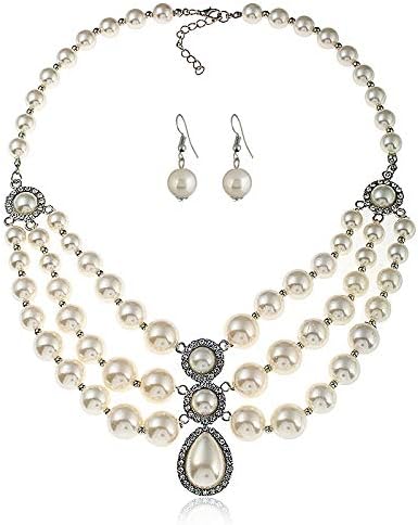Vintage Ivory Pearl Wedding Necklace & Earrings Bridal Jewelry Set for Brides and Bridesmaids, One of its Kind