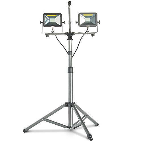 VonHaus Dual Head 40W 4000 Lumen LED Work Light with Detachable Metal Lamp Housing, Strong Metal Telescopic Tripod Stand, Rotating Waterproof Lamps and 8.2Ft Power Cord