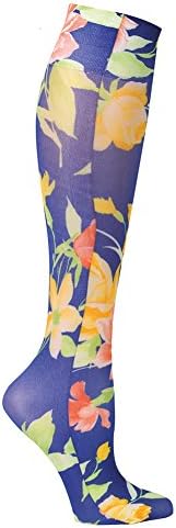 Women's Wide Calf Printed Moderate Compression Knee Highs - Navy Floral