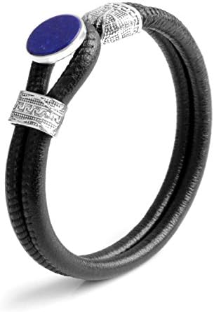 Bracelet Lapis-Lazuli Sterling Silver Genuine Leather 5mm 2Line Find Your Fit Round L89 (16.5 Centimeters)