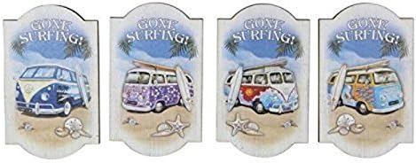 1pce 10CM MDF Wood Combi Van Magnet Beach Theme with Gone Surfing wording.-4. Light Blue Combi Van