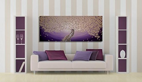 Purple Wall art deco tree abstract oil painting. Metallic modern artwork, Extra large painting on canvas, house decor