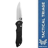 Benchmade - Tactical Triage 917 Manual Open Folding Knife with Glass Breaker and Rescue Hook Made in USA, Drop-Point Blade, Plain Edge, Satin Finish, Black Handle
