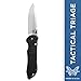 Tactical Triage 917 Manual Open Folding Knife with Glass Breaker and Rescue Hook Made in USA, Drop-Point Blade, Plain Edge, Satin Finish, Black Handle