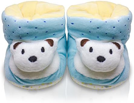 Cutesey Bootsey Baby Boy or Girl Soft Stay On Crystal Velvet Booties, Year Round Use (Blue)