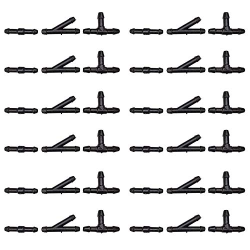 36Pcs Windshield Water Hose Connector,BUENNUS Car Windshield Washer Hose Connector 2-Way I Type 3-Way T/Y Type Nozzle Connectors Black Universal Windshield Wiper Fluid Tubing Pipe Fitting Splitter