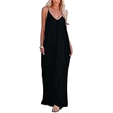 Poetsky Womens Casual Strappy V Neck Sleeveless Flowy Pockets Loose Long Maxi Beach Dress Sundress