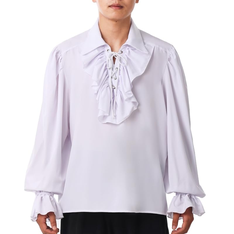 GRACEART Mens Pirate Shirt Ruffle Colonial Shirt Renaissance Poet Frilly Shirt Steampunk Vampire Gothic Costume White — image 1