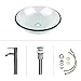 Tempered Glass Vessel Bathroom Vanity Sink Round Bowl, Chorme Faucet & Pop-up Drain Combo, Clear Color