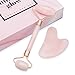 Mineral Glow Pink Jade Roller and Gua Sha Tool for Under Eye, Face, Neck, Body | Premium 100% Real Rose Quartz Beauty Facial Skins Massager for Slimming & Firming | Soothing Stone Massage Set