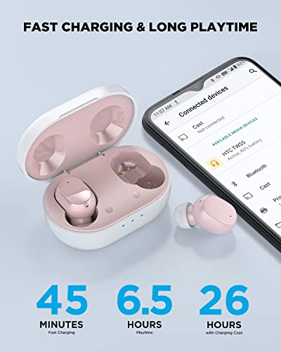 HTC Bluetooth Wireless Earbuds 2 Plus Touch Control Bluetooth 5.3 with USB-C Charging Case IPX4 Splashproof in-Ear Stereo Earbuds Bulit-in Microphones-Pink