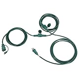 DEWENWILS 25 Ft Outdoor Extension Cord Multiple Outlets, Evenly Spaced 3 Outlets Plugs with Safety Cover, 16/3 SJTW Weatherproof Wire for Outdoor Lights and Holiday Decorations, UL Listed, Green