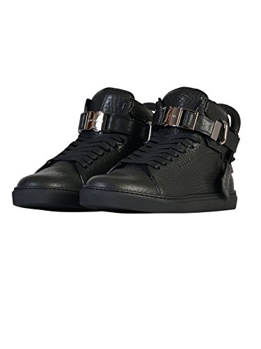 BUSCEMI MEN'S 1100F16BKB BLACK LEATHER HI TOP SNEAKERS