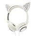 Fashional Cat Ear Headphones, IPRO Cat Earphone-LED Glowing Cat Ear Head phone-Cute Headphone for Computer,Tablet,Phone,MP3,MP4,etc-Gray