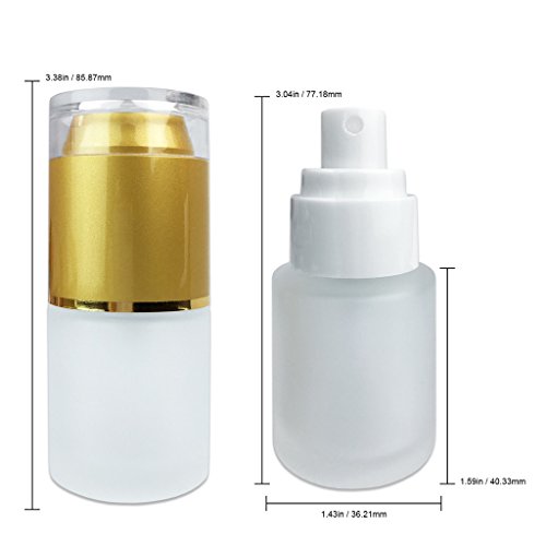 8 Piece ( 4 x 1/2oz and 4 x 1 oz ) Pana Gold Frosted Glass Spray Bottle with Fine Mist Atomizer and Cap for Fragrances, Aromatherapy Essential Perfume Oils Rubbing Alcohol and Blends Liquids (Gold)