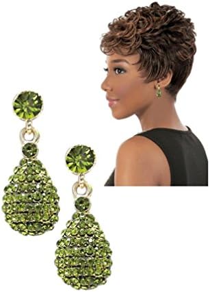 Small Drop Earrings 1 1/4" Austrian Crystal Fashion Jewelry Boxed (#132) (Olive)