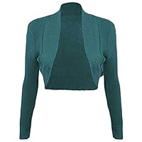 MA ONLINE Ladies Plain Knitted Crop Cardigan Womens Long Sleeve Casual Bolero Shrug Top Teal Small