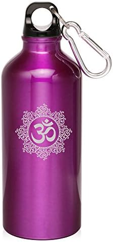 Purple Hindu Om Floral Hindu Om 20Oz Aluminum Sports Water Bottle Canteen Clip Yoga Hindu Om Floral