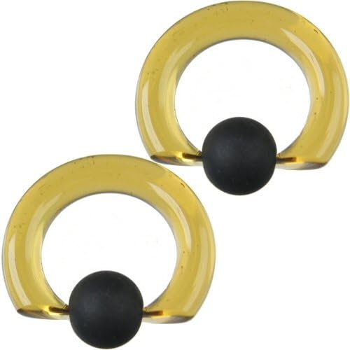 Pair of Glass Tapered Captive Bead Rings with Rubber Bead: 000g 5/8" Honey