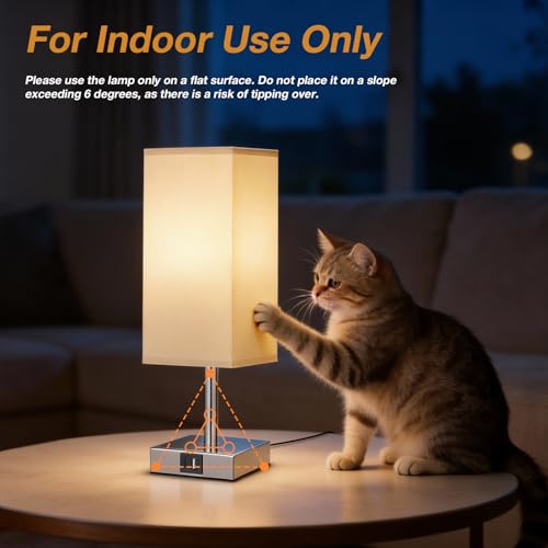 Aooshine Bedside Lamps, Touch Control Table Lamp with USB A+C Charging Ports, Lamps 3 Way Dimmable, for Bedroom Living Room-Grey Fabric Shade (LED Bulb Included)