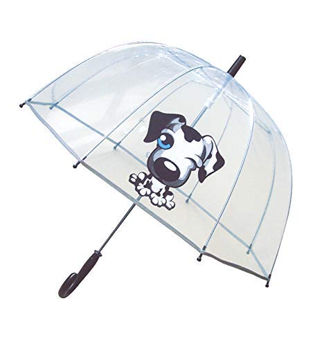 SMATI Kids'Umbrella dome transparent - The first umbrella has reflective stripe – extra safty to children in the darkness (The Enhanced Edition Black dog)