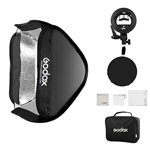 UTEBIT 24x24 Inch 60x60cm Speedlight Softbox Foldable with S Type Speedlite Bracket Bowens Mount Soft Box Kit Portable for Flash Camera Studio Lighting Photography Compatiable with Godox