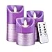 Giftable Decorative Flameless Candles Flickering LED | Battery Operated Electric Pillar Candle | Realistic Moving Flame Flicker with 2 Remote Controls & Timer | Real Wax Purple Trim | Great Home Decor