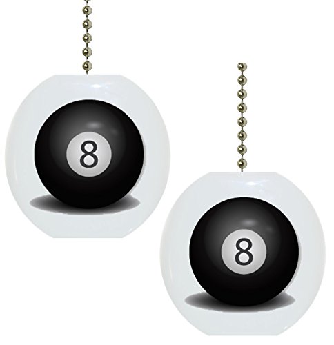 Set of 2 Billiards Eight 8 Pool Ball Solid CERAMIC Fan Pulls