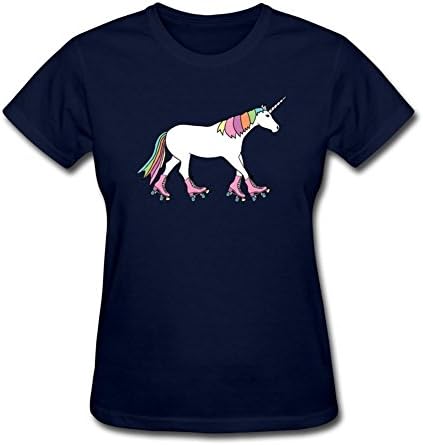 Teelife Women's Unicorn With Roller Skates T-shirt T Shirt Navy Xxx-large