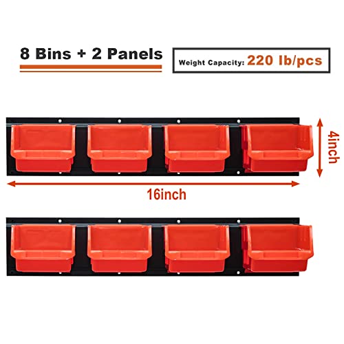 Wallmaster 8Bin Storage Bins Garage Rack System 2Tier Orange Tool
