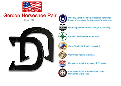 Gordon Professional Pitching Horseshoes - NHPA Sanctioned for Tournament Play - Drop Forged Construction - One Pair (2 Shoes) - Black Finish - Medium Weight