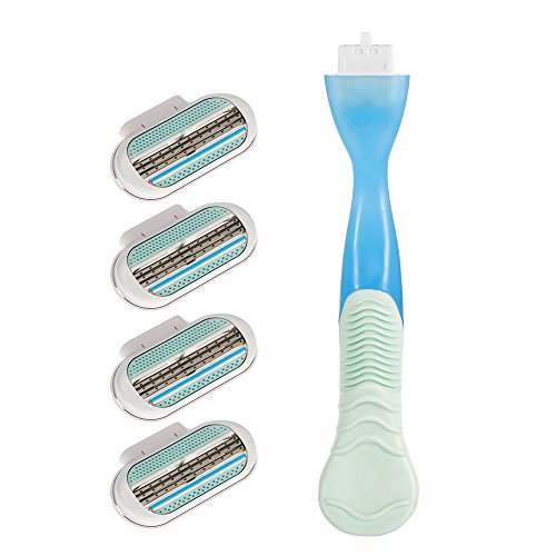 Anself Women Shaving Razor Set Manual Shaver Knife Hair Sharpener 1 Shaving Holder & 4 Refill Blades 3 Layers