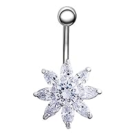 Phoenixb2c Navel Ring Beautiful Flower Zircon Belly Button Bar Barbell Dangle Body Piercing Jewelry
