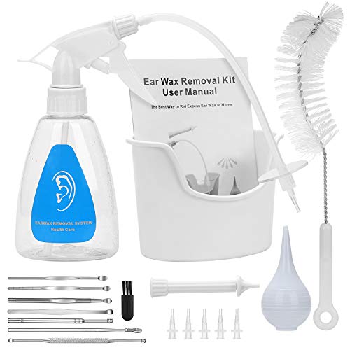 Ear Wax Removal Tool Kit, Ear Cleaner with Washer Bottle, Basin, Syringe, Disposable Tips, Curette Set for Adults and Kids