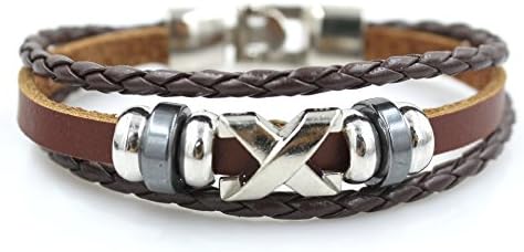 Bracelet for men - X Shape - Good Quality alloy Brown Leather