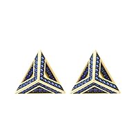 Pyramid Earring Studs, CZ Paved Gold Earrings (Capri Blue CZ)