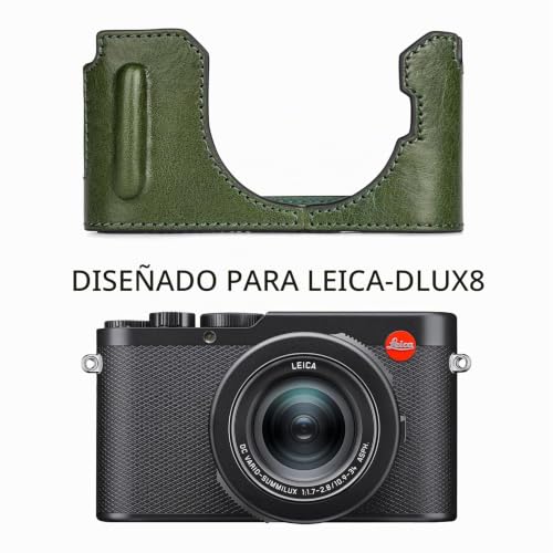 Muziri Kinokoo Protective Case for Leica D-Lux 8, Genuine Leather Case, Retro Style, Bottom Opening, Hand Grip Design - Green