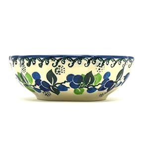 Polish Pottery Bowl – Shallow Scalloped – Small – Blue Berries