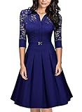 MissMay Women's Vintage 1950s Style 3/4 Sleeve Lace Flare A-Line Dress (Small,Bright Blue)