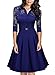 MissMay Women's Vintage 1950s Style 3/4 Sleeve Lace Flare A-line Dress (Small,Bright Blue)