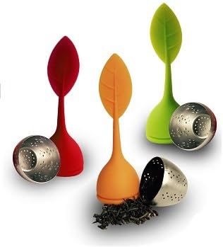 Tea Infuser Set of 3, Steeper Strainer Silicone and Stainless Steel Mesh Basket (Red, Orange and Green) for Loose Leaf Tea, Eco-friendly Gift, Party Favour or Tea Maker By the Tea Commission