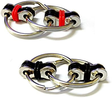 Set of 2 Fidget Chain Ring Toy Stress Reducer - Perfect For ADD, ADHD, Anxiety, and Autism. (Black+Red)