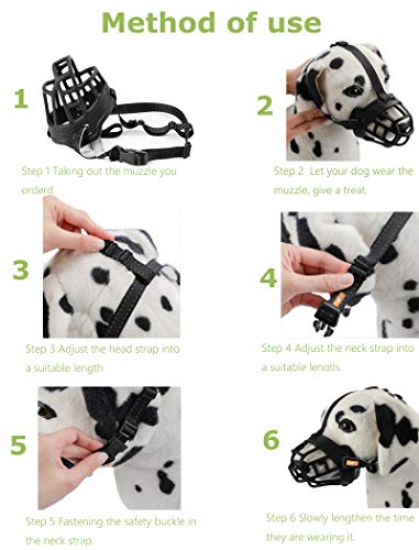 wintchuk Soft Silicone Basket Dog Muzzle Mouth Cover with Nylon and Reflective Neck Straps for Small, Medium and Large Dogs, Anti Barking, Biting, Chewing and Licking, Adjustable（3，Black - Thumbnail 2