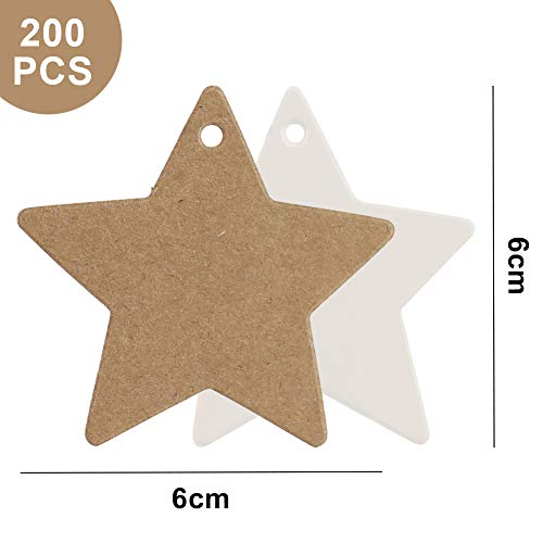 HAKACC Star Gift Tags, 200 PCS Kraft Paper Tags Card Gift Tags with 20 M Natural Jute Twine